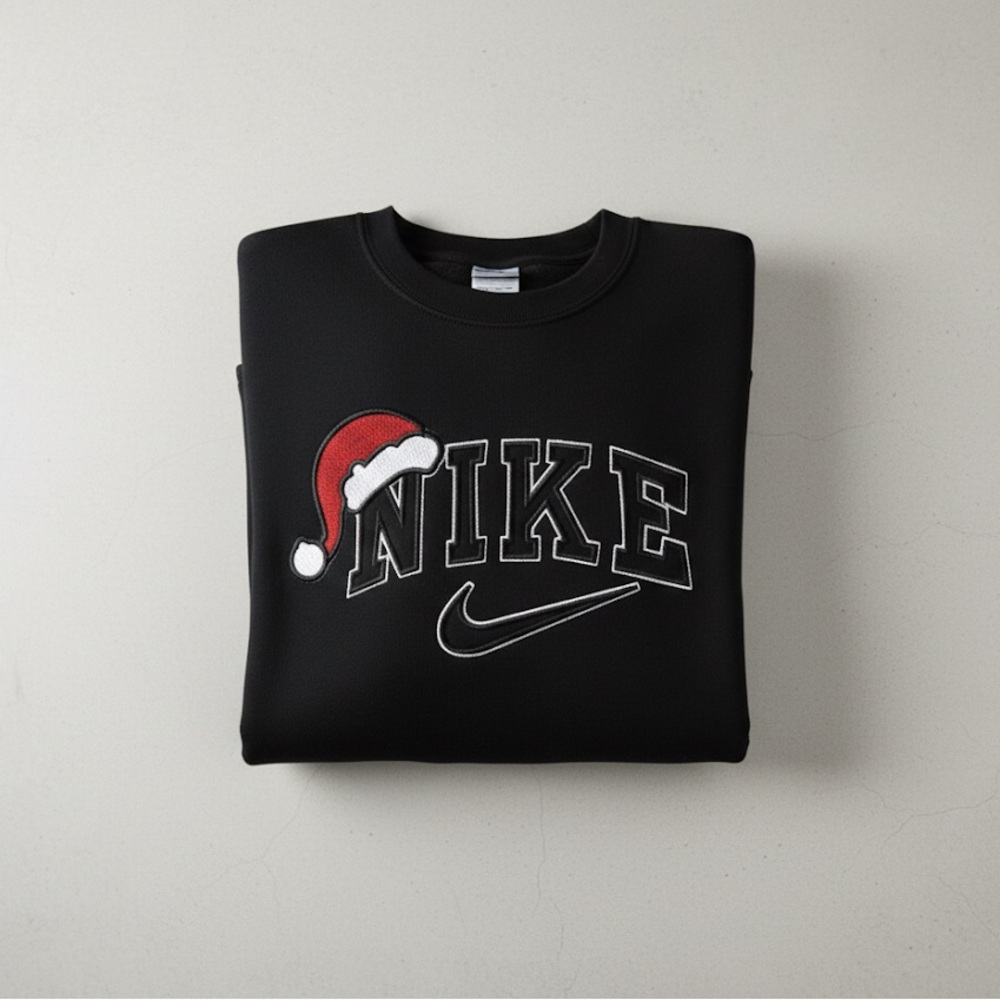 Gildan Black Crewneck Sweater with Festive Hat